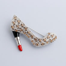 Load image into Gallery viewer, Silver &amp; Brown Leopard High Heel Lipstick Brooch
