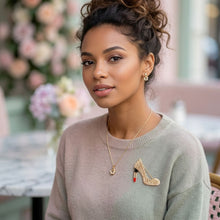 Load image into Gallery viewer, Gold &amp; Clear Leopard High Heel Lipstick Brooch
