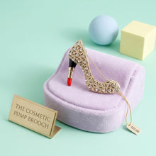 Load image into Gallery viewer, Gold &amp; Clear Leopard High Heel Lipstick Brooch
