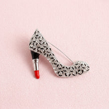Load image into Gallery viewer, Silver &amp; Clear Leopard High Heel Lipstick Brooch
