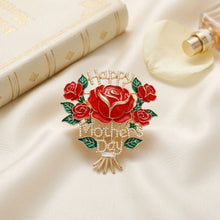 Load image into Gallery viewer, Brooch Gold Mother's Day Red Rose Bouquet Pin
