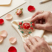 Load image into Gallery viewer, Brooch Gold Mother's Day Red Rose Bouquet Pin
