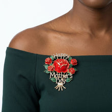 Load image into Gallery viewer, Brooch Gold Mother's Day Red Rose Bouquet Pin
