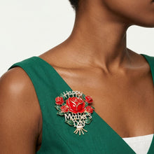 Load image into Gallery viewer, Brooch Gold Mother's Day Red Rose Bouquet Pin
