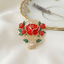Load image into Gallery viewer, Brooch Gold Mother's Day Red Rose Bouquet Pin
