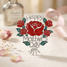 Load image into Gallery viewer, Brooch Silver Mother's Day Red Rose Bouquet Pin
