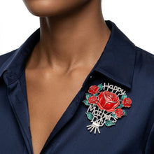 Load image into Gallery viewer, Brooch Silver Mother's Day Red Rose Bouquet Pin
