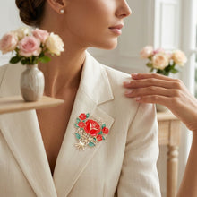 Load image into Gallery viewer, Brooch Silver Mother's Day Red Rose Bouquet Pin
