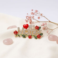 Load image into Gallery viewer, Brooch Gold #1 Mother Rhinestone Red Rose Pin
