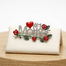 Load image into Gallery viewer, Brooch Silver #1 Mother Rhinestone Red Rose Pin
