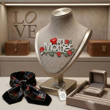 Load image into Gallery viewer, Brooch Silver #1 Mother Rhinestone Red Rose Pin
