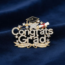 Load image into Gallery viewer, Brooch Gold Congrats Grad Cap and Diploma Pin

