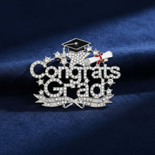 Load image into Gallery viewer, Brooch Silver Congrats Grad Cap and Diploma Pin
