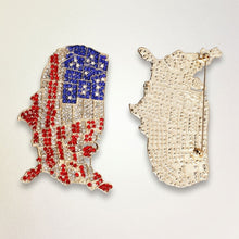 Load image into Gallery viewer, USA Map Gold Rhinestone Patriotic Brooch Pin
