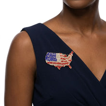 Load image into Gallery viewer, USA Map Gold Rhinestone Patriotic Brooch Pin

