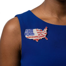 Load image into Gallery viewer, USA Map Silver Rhinestone Patriotic Brooch Pin
