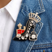 Load image into Gallery viewer, Black and Gold High Heel Queen Brooch Pin
