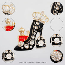 Load image into Gallery viewer, Black and Gold High Heel Queen Brooch Pin
