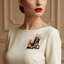 Load image into Gallery viewer, Black and Gold High Heel Queen Brooch Pin
