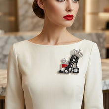 Load image into Gallery viewer, Black and Silver High Heel Queen Brooch Pin
