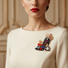 Load image into Gallery viewer, Black Multicolor High Heel Queen Gold Brooch Pin
