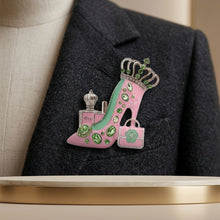 Load image into Gallery viewer, Pink Green Silver High Heel Queen Brooch Pin
