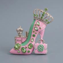 Load image into Gallery viewer, Pink Green Silver High Heel Queen Brooch Pin
