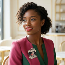 Load image into Gallery viewer, Gold Birthday Queen Afro Crown Rhinestone Brooch
