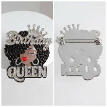 Load image into Gallery viewer, Silver Birthday Queen Afro Crown Rhinestone Brooch
