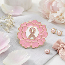 Load image into Gallery viewer, Pink Breast Cancer Awareness Gold Flower Brooch
