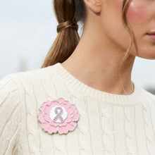 Load image into Gallery viewer, Pink Breast Cancer Awareness Silver Flower Brooch
