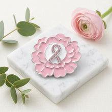 Load image into Gallery viewer, Pink Breast Cancer Awareness Silver Flower Brooch
