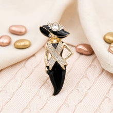 Load image into Gallery viewer, Black Breast Cancer Pink Ribbon Lady Gold Brooch

