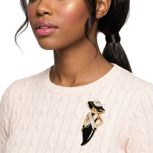 Load image into Gallery viewer, Black Breast Cancer Pink Ribbon Lady Gold Brooch
