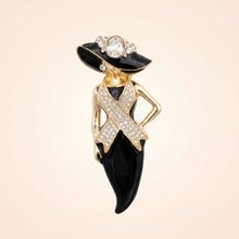 Load image into Gallery viewer, Black Breast Cancer Pink Ribbon Lady Gold Brooch
