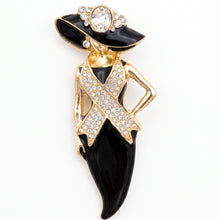Load image into Gallery viewer, Black Breast Cancer Pink Ribbon Lady Gold Brooch
