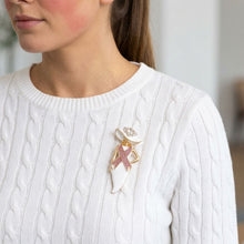 Load image into Gallery viewer, White Breast Cancer Pink Ribbon Lady Gold Brooch
