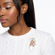 Load image into Gallery viewer, White Breast Cancer Pink Ribbon Lady Gold Brooch
