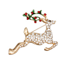 Load image into Gallery viewer, Brooch Leaping Xmas Reindeer Glittery Gold Pin
