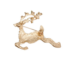 Load image into Gallery viewer, Brooch Leaping Xmas Reindeer Glittery Gold Pin
