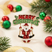 Load image into Gallery viewer, Brooch Merry Christmas Santa Swing Gold Pin
