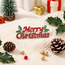 Load image into Gallery viewer, Brooch Red Merry Christmas Holly Silver Pin
