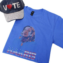 Load image into Gallery viewer, Shirt S Blue HARRIS Face Bling Tee for Women
