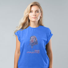 Load image into Gallery viewer, Shirt S Blue HARRIS Face Bling Tee for Women
