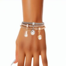 Load image into Gallery viewer, Bracelet Mixed Metal Mesh Pearl Charm Set for Women
