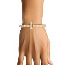 Load image into Gallery viewer, Cuff Gold 2 Row Pave Cross Hinge Bracelet Women
