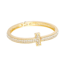 Load image into Gallery viewer, Cuff Gold 2 Row Pave Cross Hinge Bracelet Women
