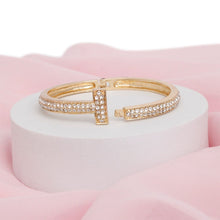 Load image into Gallery viewer, Cuff Gold 2 Row Pave Cross Hinge Bracelet Women
