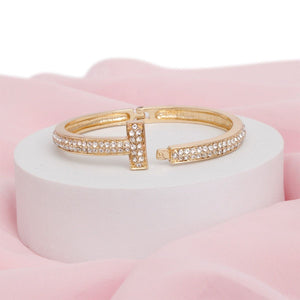 Cuff Gold 2 Row Pave Cross Hinge Bracelet Women