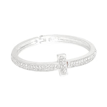 Load image into Gallery viewer, Cuff Silver 2 Row Pave Cross Hinge Bracelet Women
